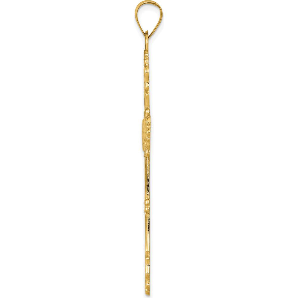 14K Yellow Gold Polished Fleur de Lis Cross Pendant - 54mm x 30mm by Oro Pregiato