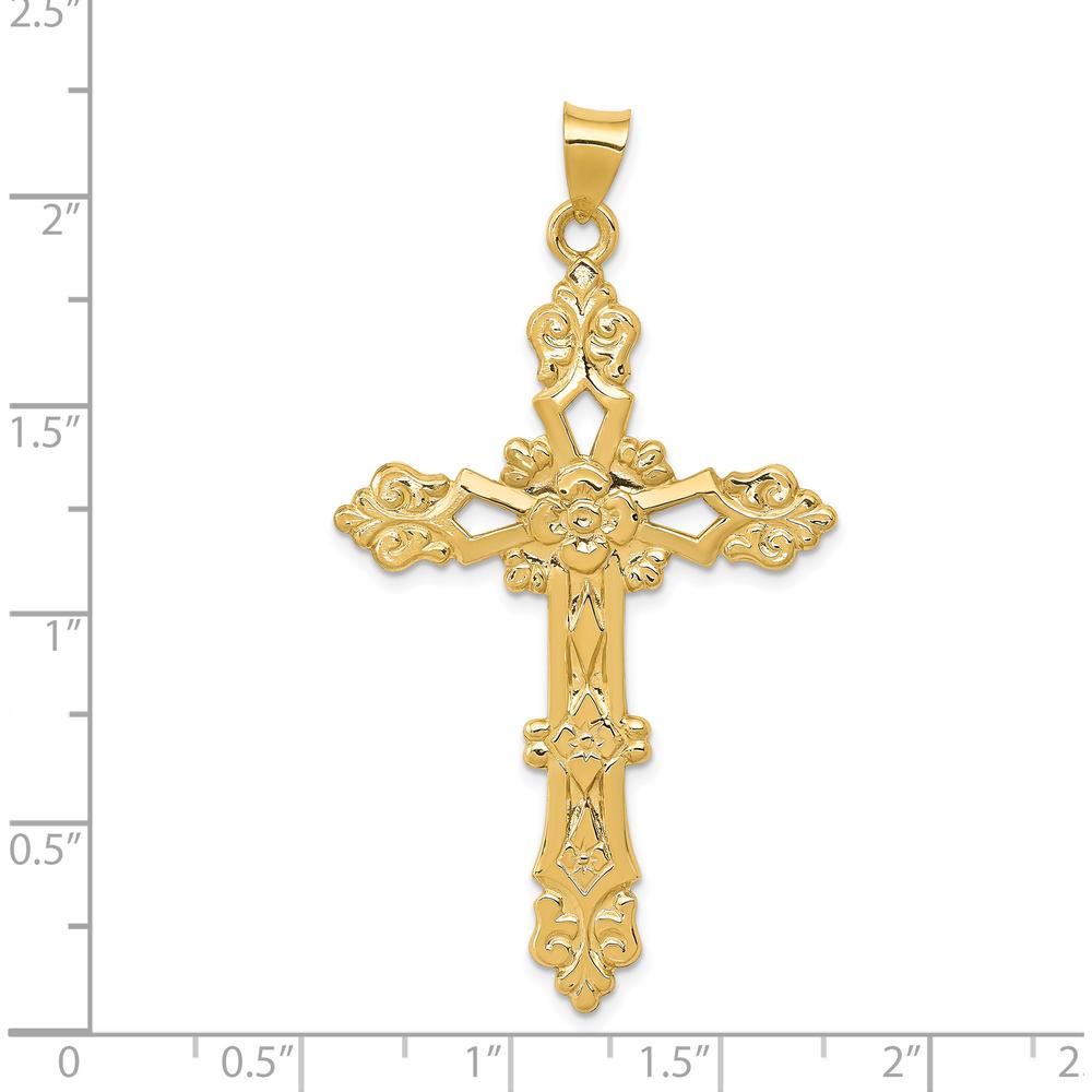 14K Yellow Gold Polished Fleur de Lis Cross Pendant - 54mm x 30mm by Oro Pregiato