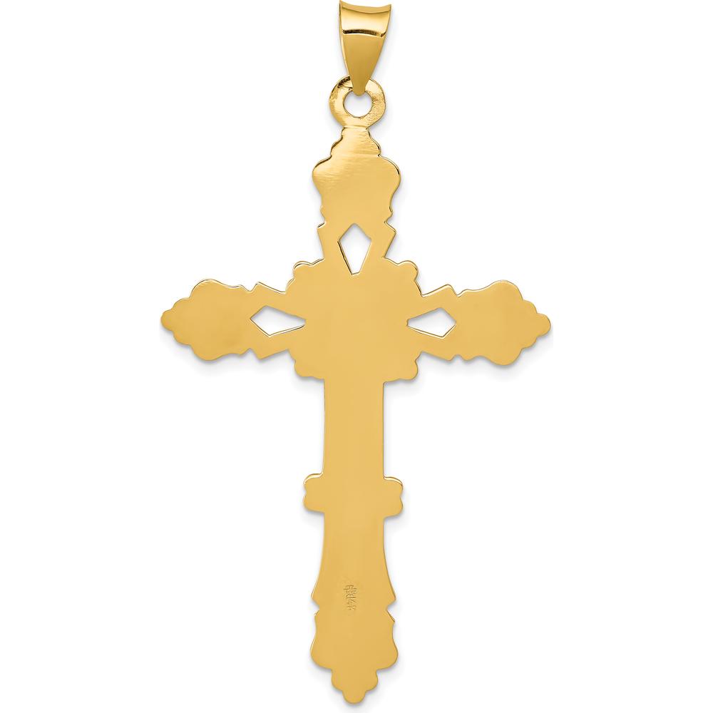 14K Yellow Gold Polished Fleur de Lis Cross Pendant - 54mm x 30mm by Oro Pregiato
