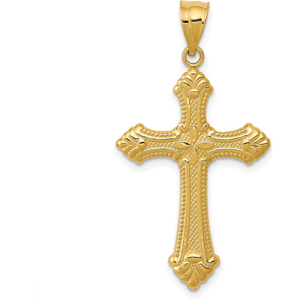 14K Yellow Gold Polished Fleur de Lis Cross Pendant - Timeless Faith Symbol by Oro Pregiato