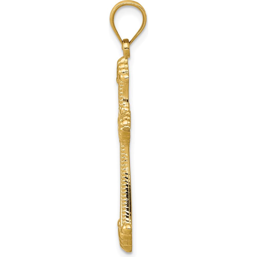 14K Yellow Gold Polished Fleur de Lis Cross Pendant - Timeless Faith Symbol by Oro Pregiato