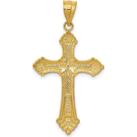14K Yellow Gold Polished Fleur de Lis Cross Pendant - Timeless Faith Symbol by Oro Pregiato