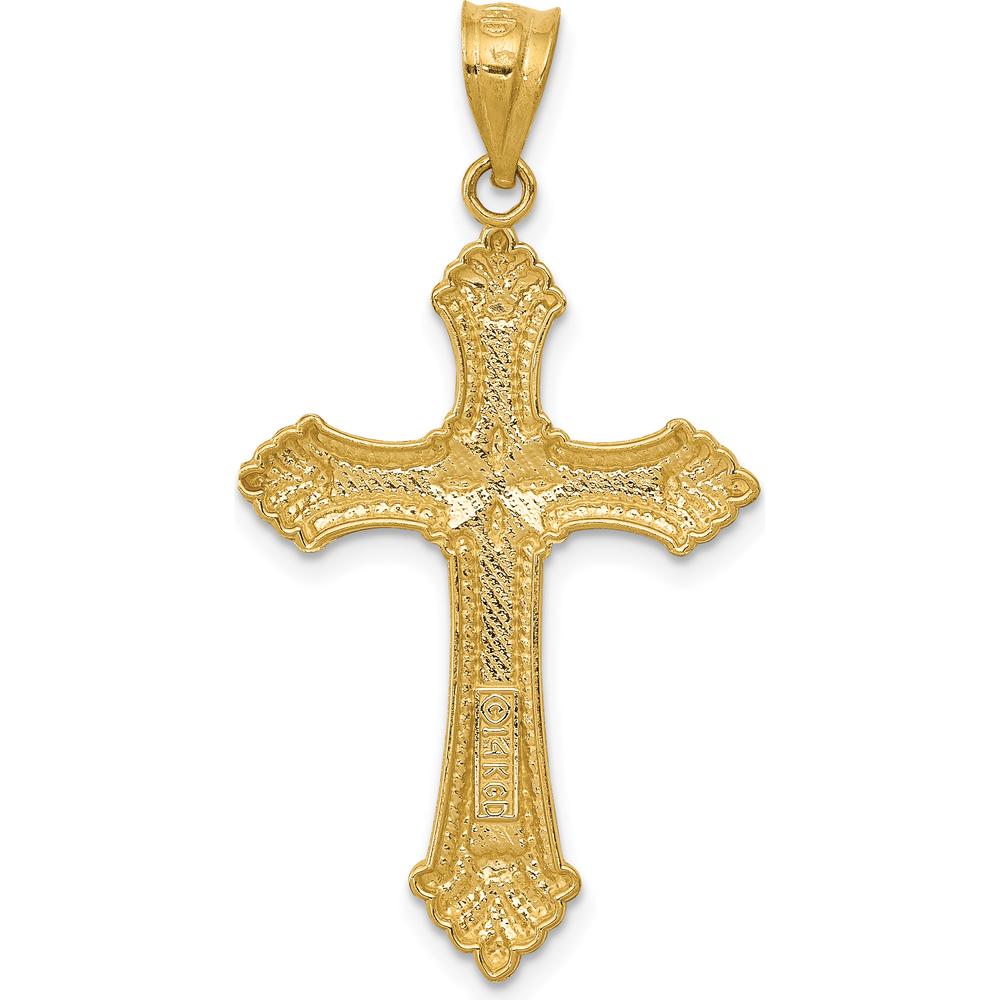 14K Yellow Gold Polished Fleur de Lis Cross Pendant - Timeless Faith Symbol by Oro Pregiato