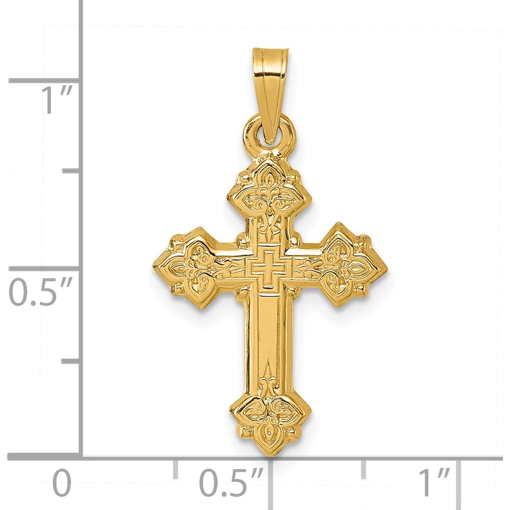 14K Yellow Gold Polished Fleur de Lis Cross Pendant - Timeless Religious Design by Oro Pregiato