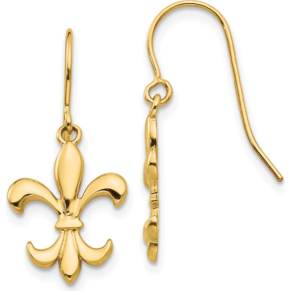 14K Yellow Gold Polished Fleur de Lis Dangle Earrings - Timeless Design and Classic Elegance by 0