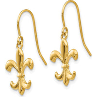 14K Yellow Gold Polished Fleur de Lis Dangle Earrings - Timeless Design and Classic Elegance by 0