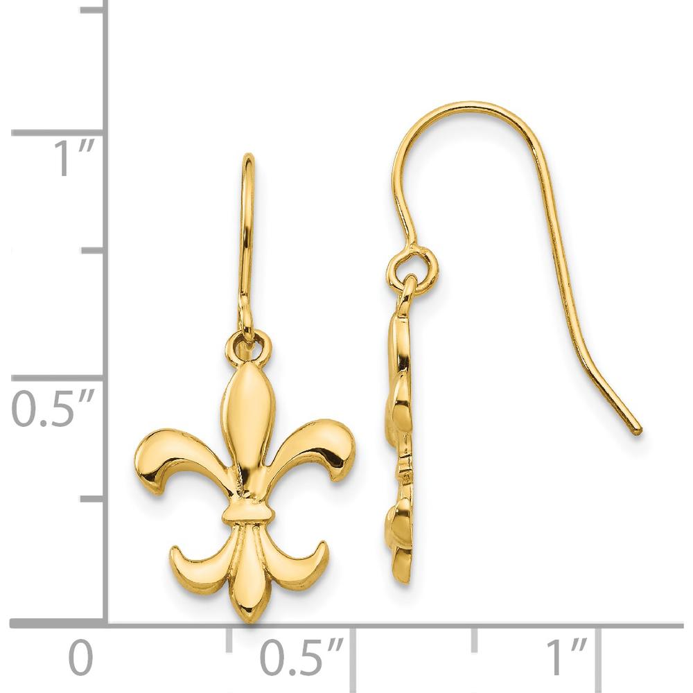 14K Yellow Gold Polished Fleur de Lis Dangle Earrings - Timeless Design and Classic Elegance by 0