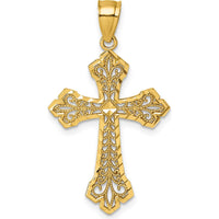 14K Yellow Gold Polished Fleur de Lis Filigree Diamond-Cut Fancy Cross Pendant by Oro Pregiato