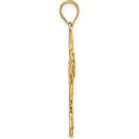 14K Yellow Gold Polished Fleur de Lis Filigree Diamond-Cut Fancy Cross Pendant by Oro Pregiato