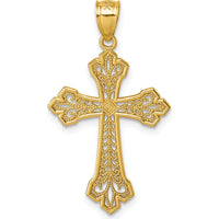 14K Yellow Gold Polished Fleur de Lis Filigree Diamond-Cut Fancy Cross Pendant by Oro Pregiato
