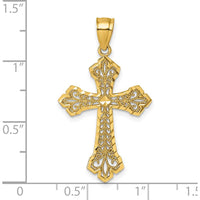 14K Yellow Gold Polished Fleur de Lis Filigree Diamond-Cut Fancy Cross Pendant by Oro Pregiato