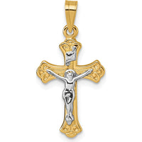 14K Yellow Gold Polished Fleur de Lis INRI Cross Pendant with Rhodium Accents - 26.7mm by Oro Pregiato