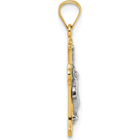 14K Yellow Gold Polished Fleur de Lis INRI Cross Pendant with Rhodium Accents - 26.7mm by Oro Pregiato