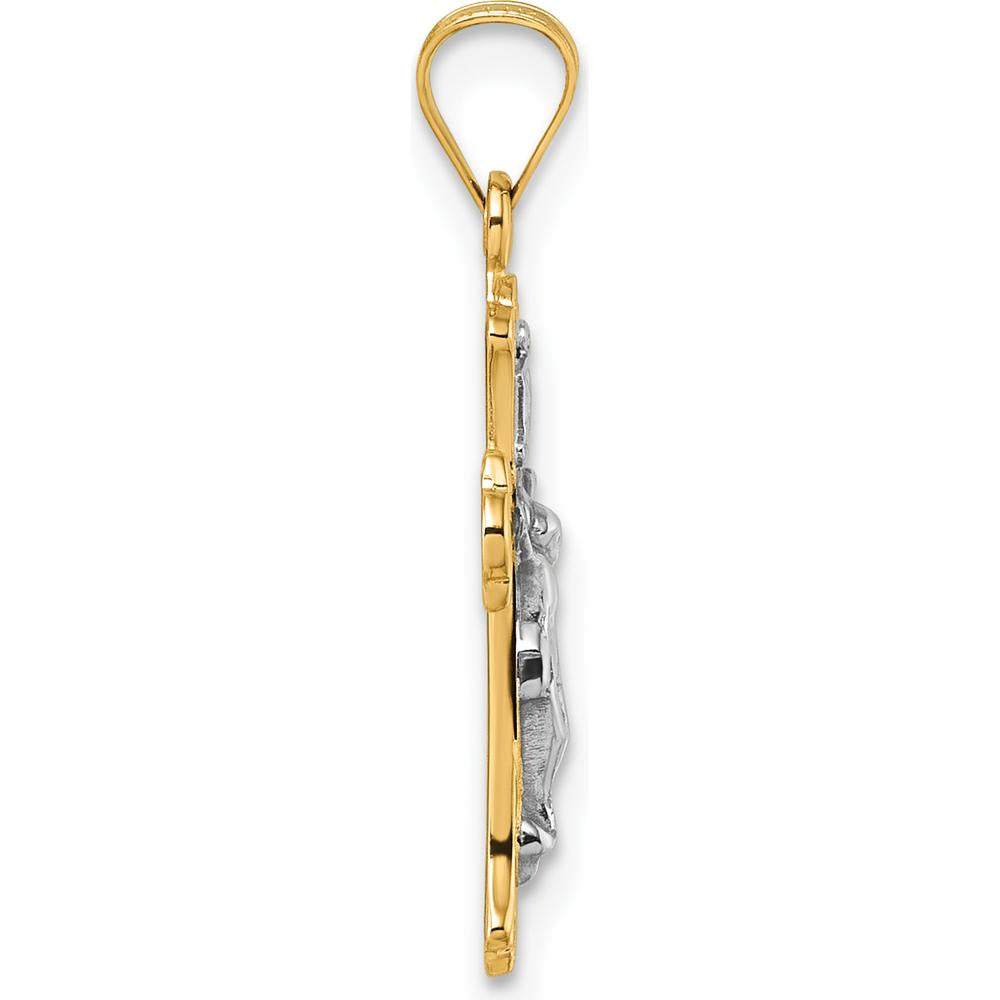 14K Yellow Gold Polished Fleur de Lis INRI Cross Pendant with Rhodium Accents - 26.7mm by Oro Pregiato