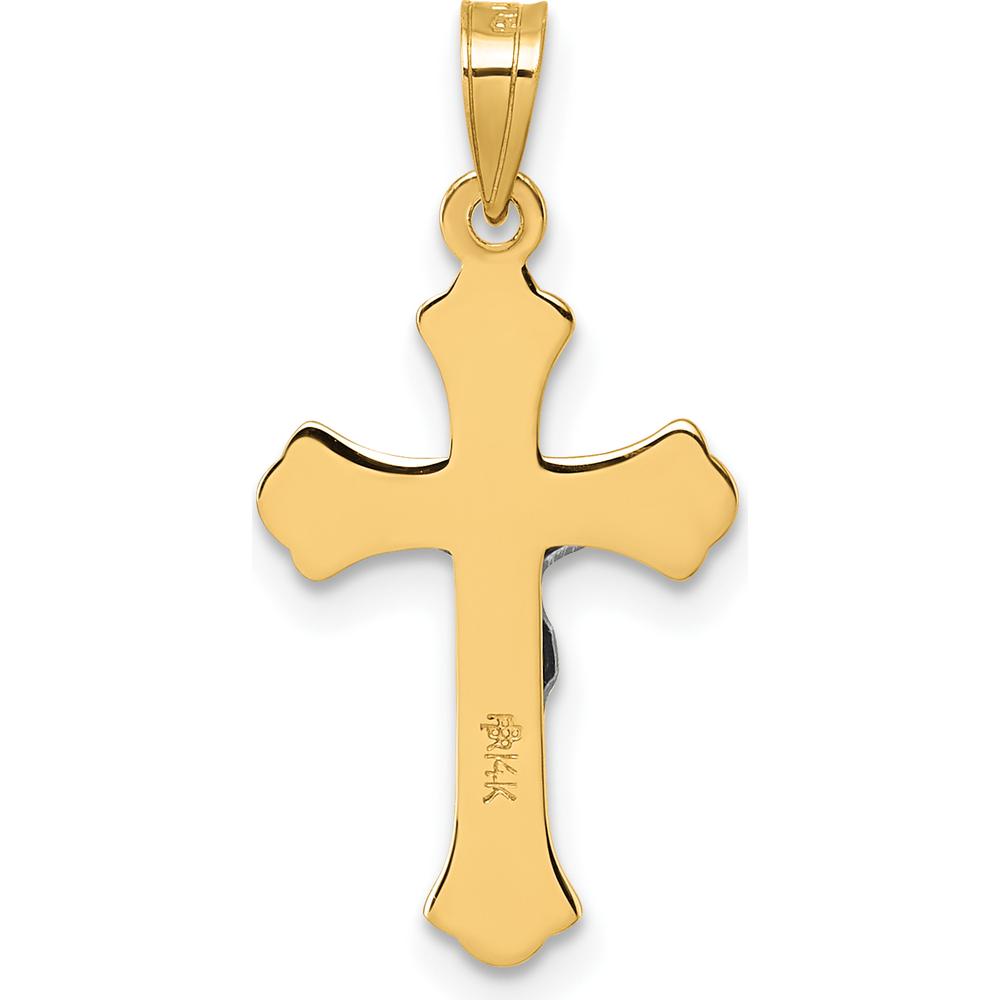 14K Yellow Gold Polished Fleur de Lis INRI Cross Pendant with Rhodium Accents - 26.7mm by Oro Pregiato