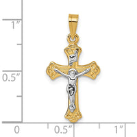 14K Yellow Gold Polished Fleur de Lis INRI Cross Pendant with Rhodium Accents - 26.7mm by Oro Pregiato