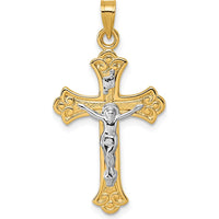 14K Yellow Gold Polished Fleur de Lis INRI Crucifix Cross Pendant - 30.9mm by Oro Pregiato