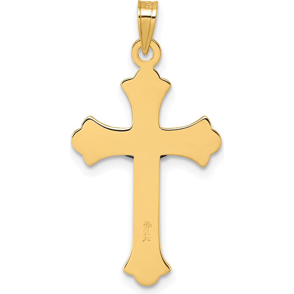 14K Yellow Gold Polished Fleur de Lis INRI Crucifix Cross Pendant - 30.9mm by Oro Pregiato