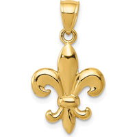 14K Yellow Gold Polished Fleur de Lis Pendant - 25mm Length, Solid Design by Oro Pregiato