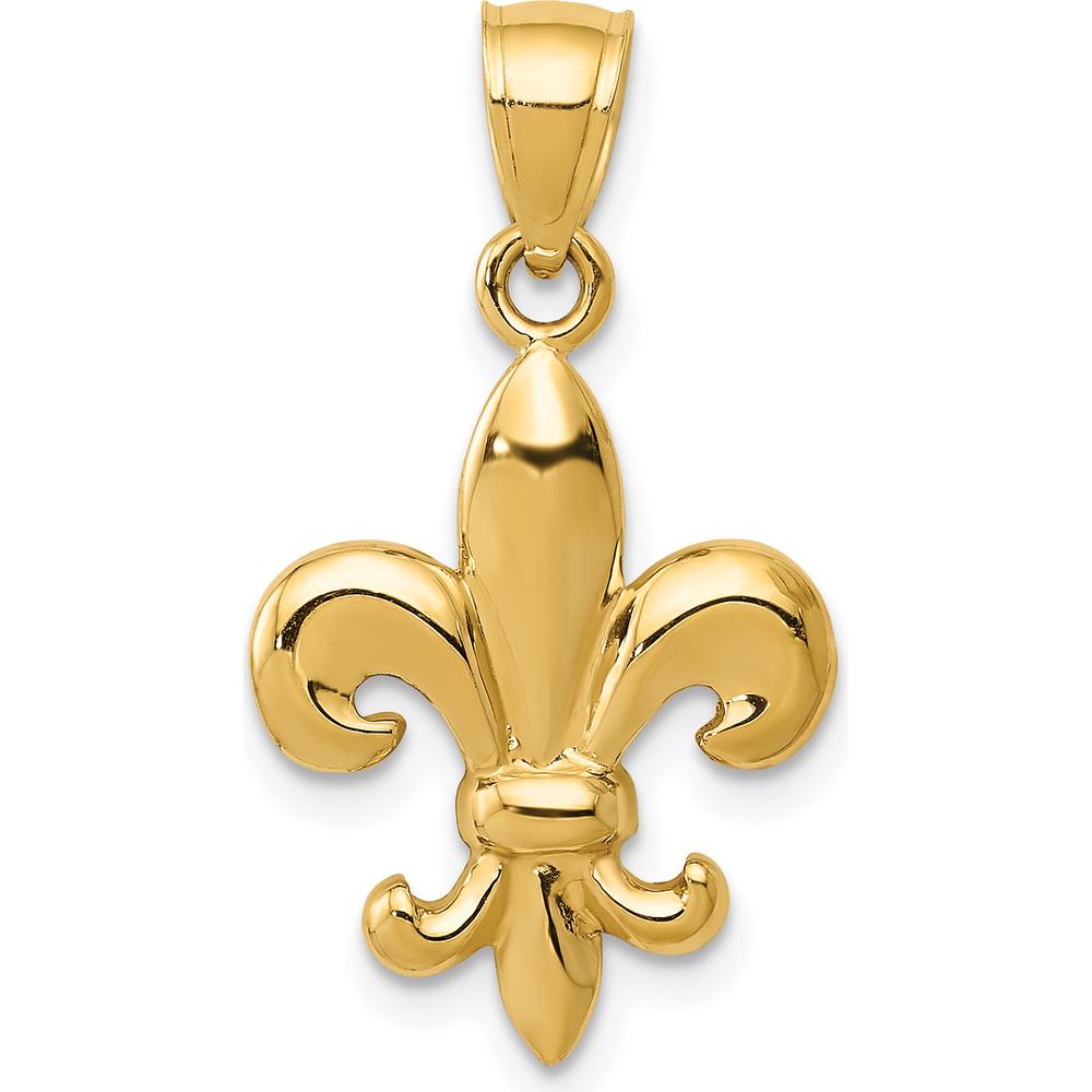 14K Yellow Gold Polished Fleur de Lis Pendant - 25mm Length, Solid Design by Oro Pregiato