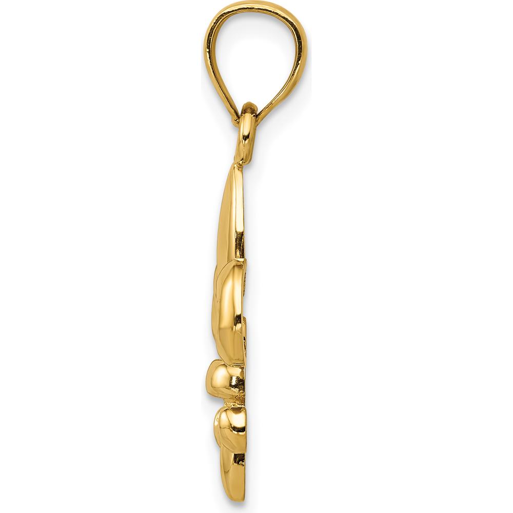 14K Yellow Gold Polished Fleur de Lis Pendant - 25mm Length, Solid Design by Oro Pregiato
