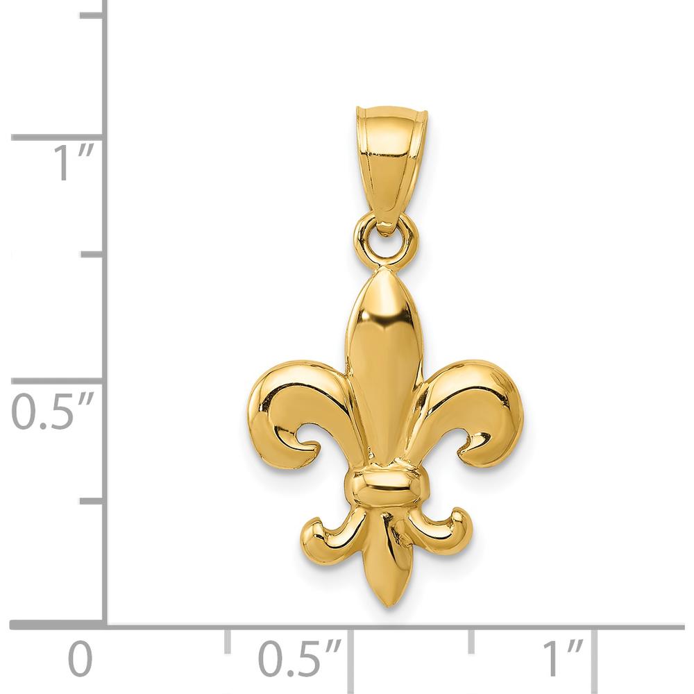 14K Yellow Gold Polished Fleur de Lis Pendant - 25mm Length, Solid Design by Oro Pregiato