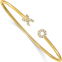 14K Yellow Gold Polished Flexible Cuff Bangle with 1/5 Carat Round Diamonds by Oro Pregiato
