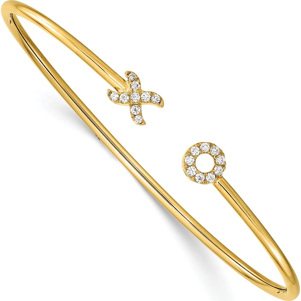 14K Yellow Gold Polished Flexible Cuff Bangle with 1/5 Carat Round Diamonds by Oro Pregiato
