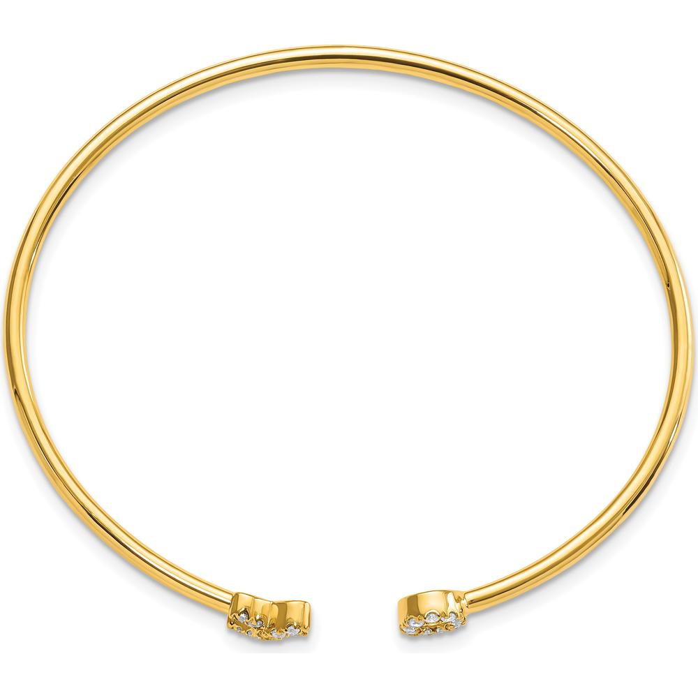 14K Yellow Gold Polished Flexible Cuff Bangle with 1/5 Carat Round Diamonds by Oro Pregiato