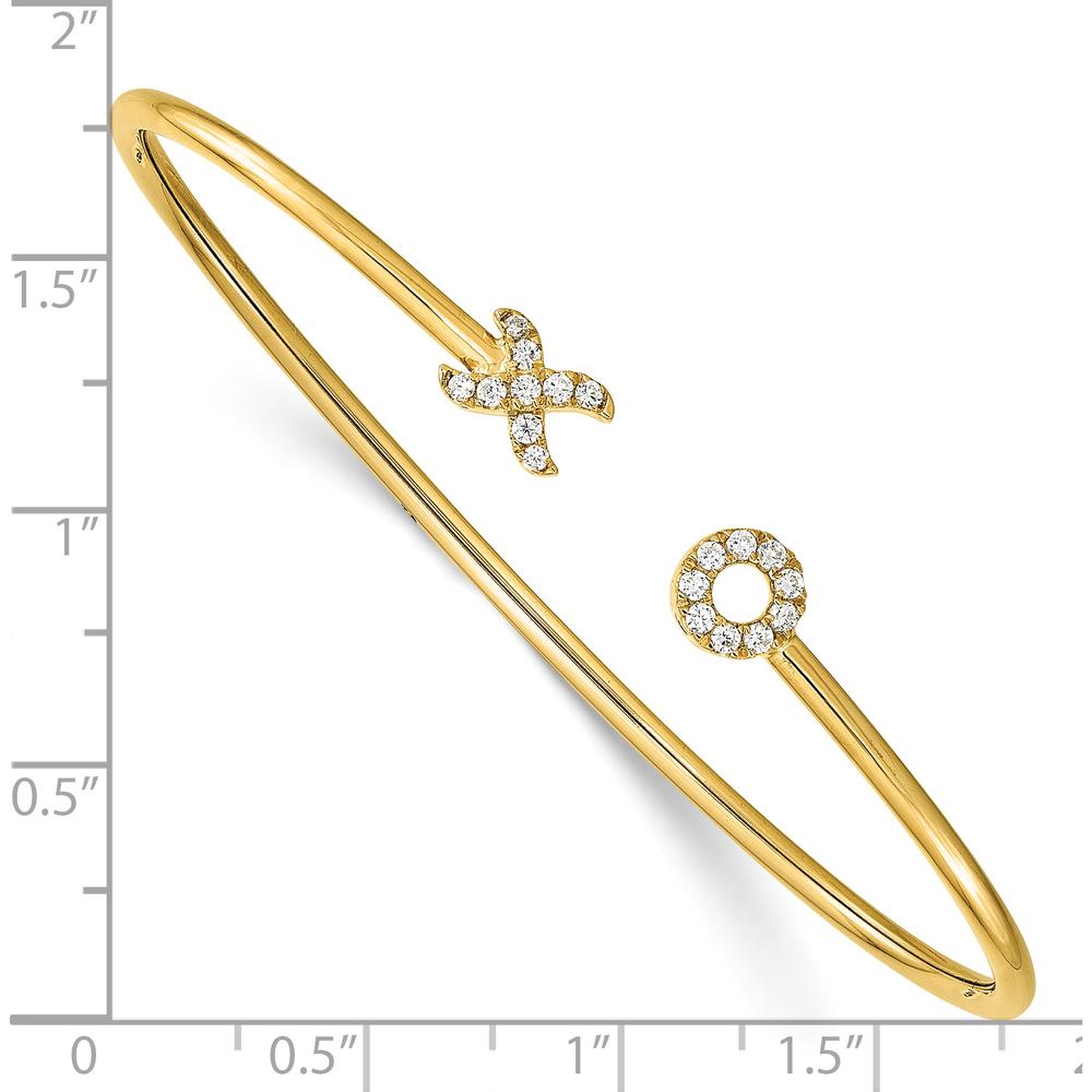 14K Yellow Gold Polished Flexible Cuff Bangle with 1/5 Carat Round Diamonds by Oro Pregiato