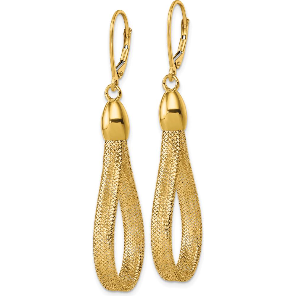 14K Yellow Gold Polished Flexible Mesh Teardrop Dangle Earrings - 58.12mm Length by 0