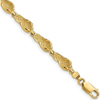 14K Yellow Gold Polished Flip Flop 7" Bracelet with Textured Links by Oro Pregiato