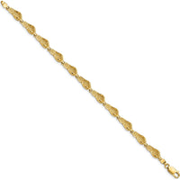 14K Yellow Gold Polished Flip Flop 7" Bracelet with Textured Links by Oro Pregiato