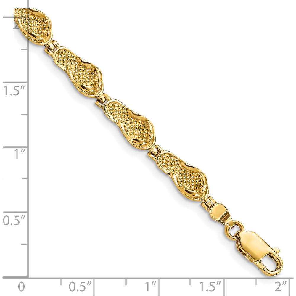 14K Yellow Gold Polished Flip Flop 7" Bracelet with Textured Links by Oro Pregiato