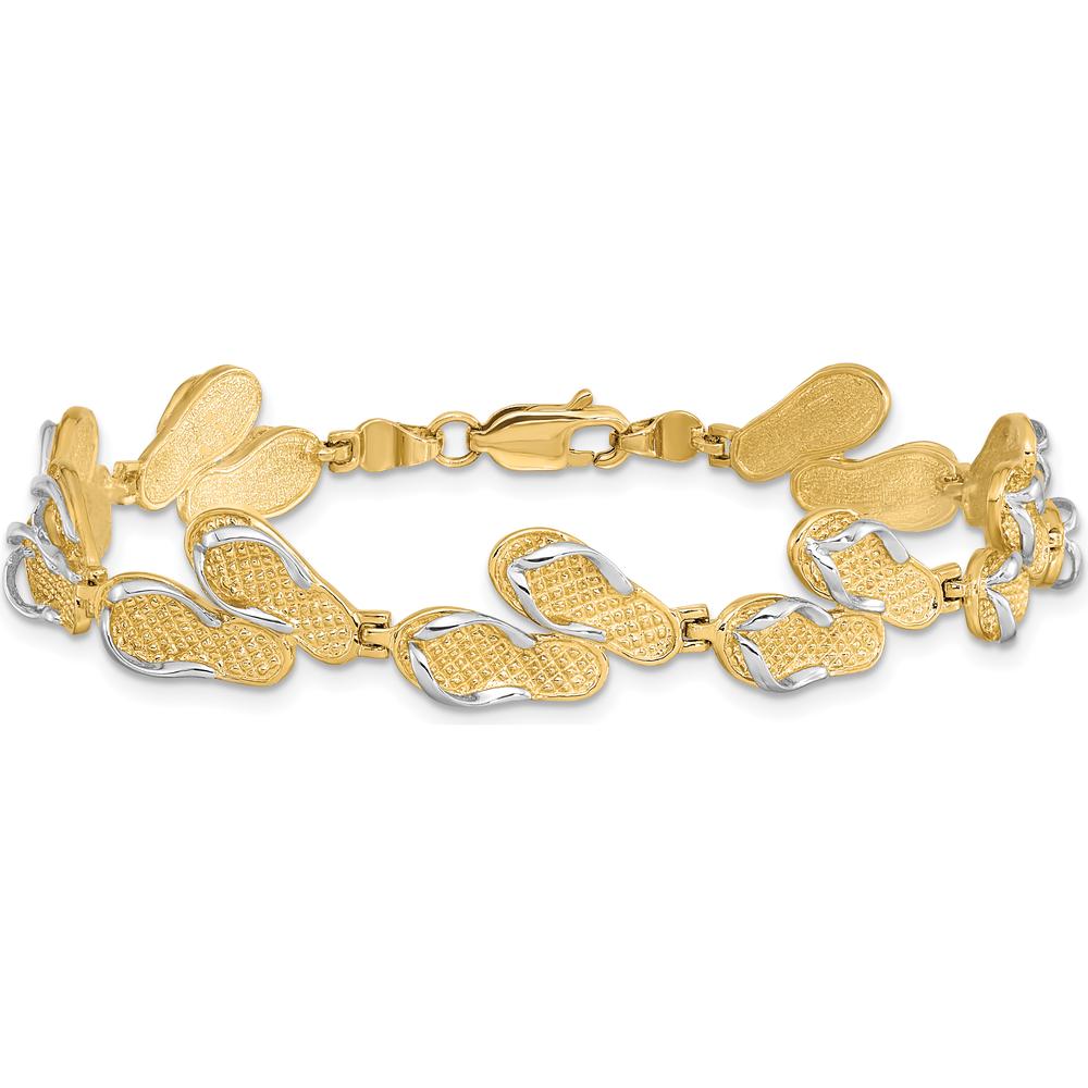 14K Yellow Gold Polished Flip Flop Charm Bracelet with White Rhodium Accents - 7.25 Inches by Oro Pregiato