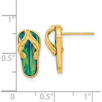 14K Yellow Gold Polished Flip Flop Earrings with Lab-Created Blue Opals - 2 Stones by 0