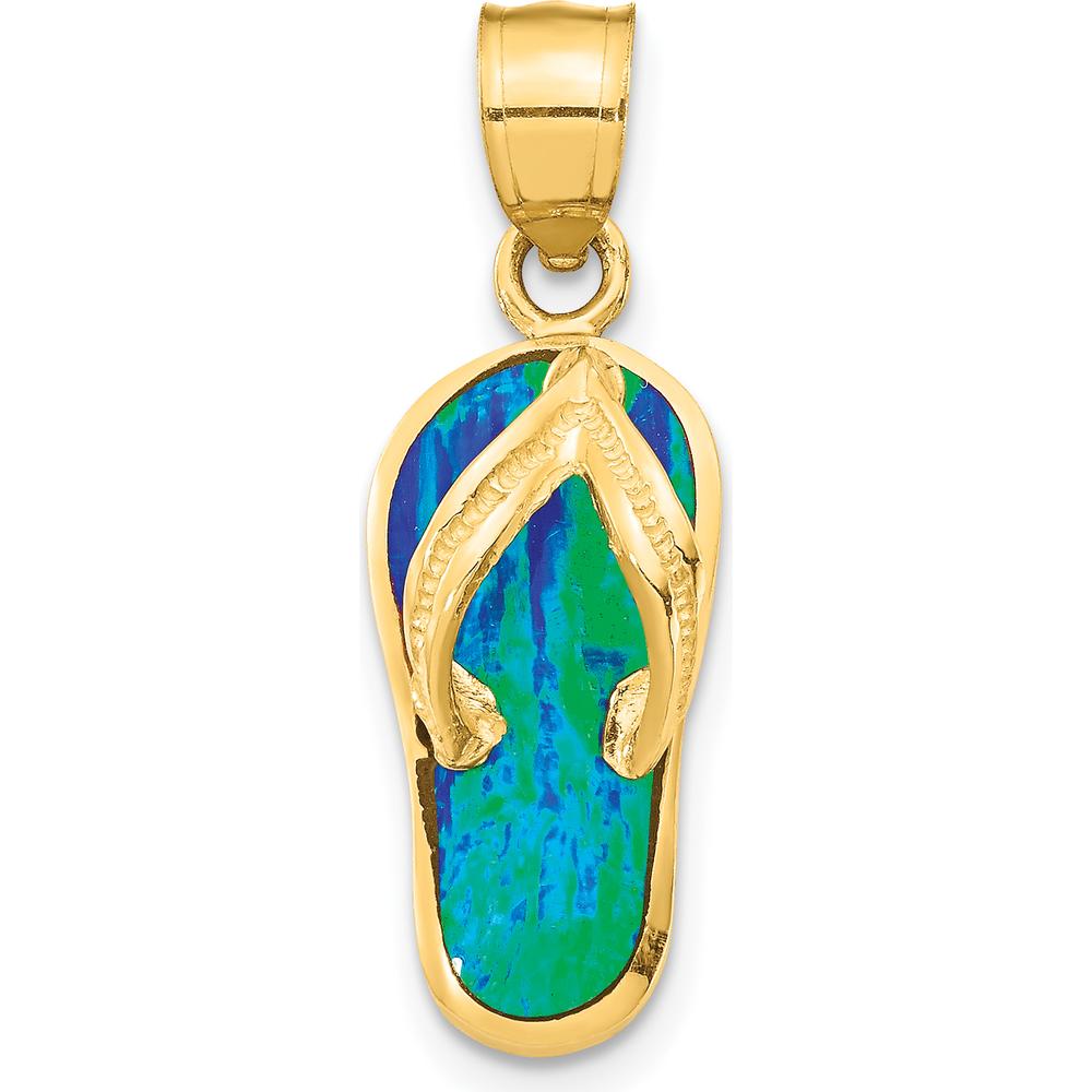 14K Yellow Gold Polished Flip Flop Pendant with Lab Created Blue Opal by Oro Pregiato
