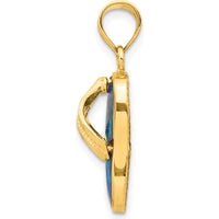 14K Yellow Gold Polished Flip Flop Pendant with Lab Created Blue Opal by Oro Pregiato