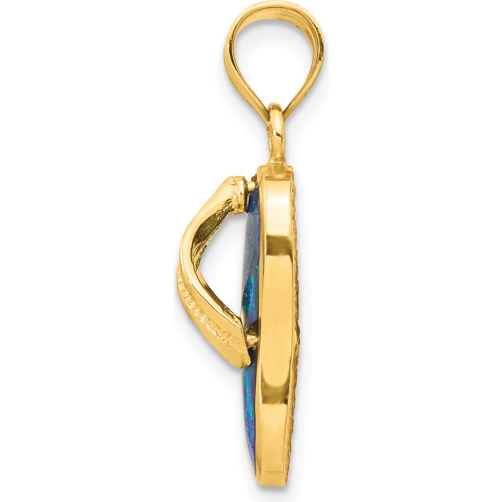 14K Yellow Gold Polished Flip Flop Pendant with Lab Created Blue Opal by Oro Pregiato