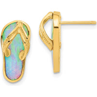 14K Yellow Gold Polished Flip Flop Post Earrings with Lab-Created White Opal - 1.00 Carat Total Opal Weight by 0