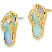14K Yellow Gold Polished Flip Flop Post Earrings with Lab-Created White Opal - 1.00 Carat Total Opal Weight by 0