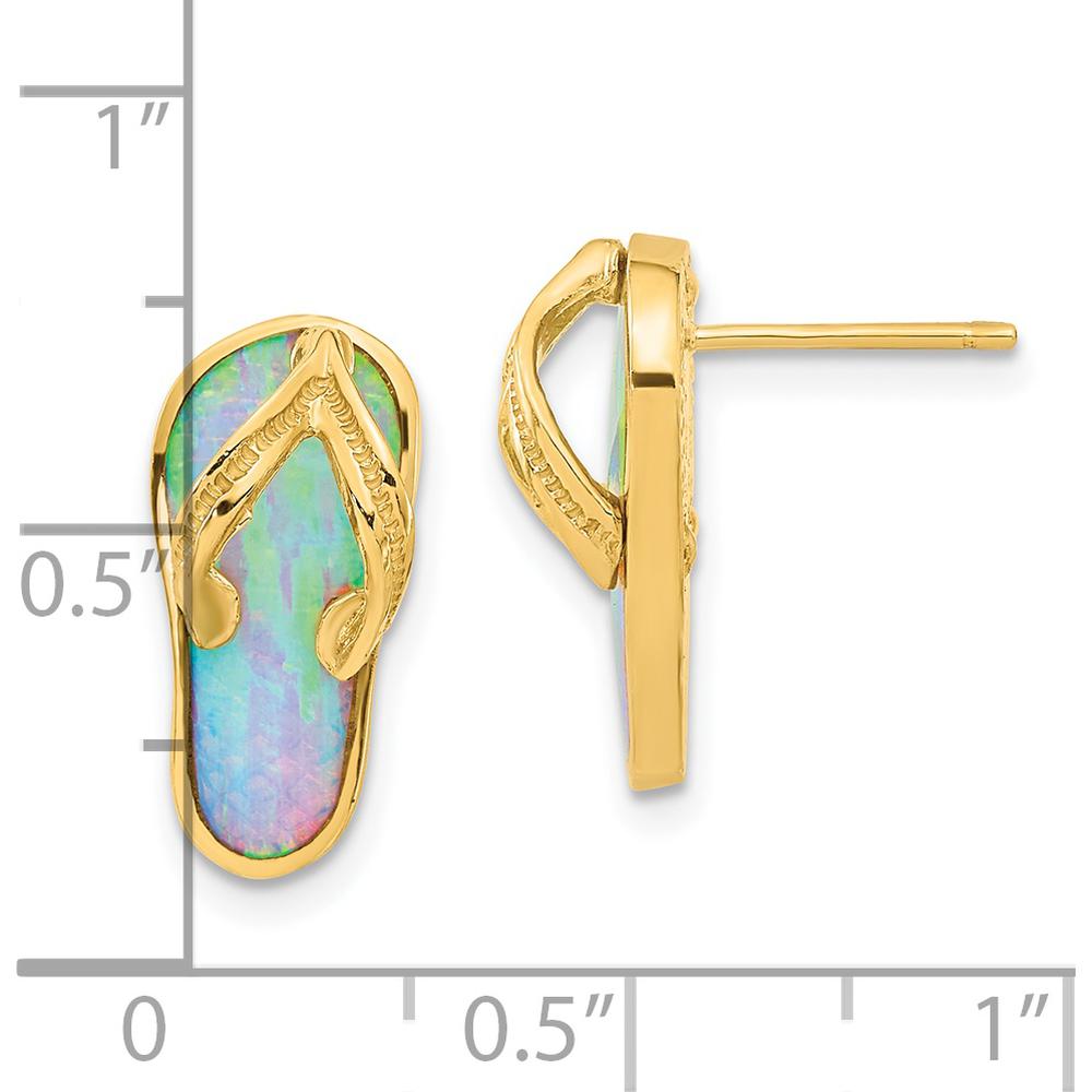 14K Yellow Gold Polished Flip Flop Post Earrings with Lab-Created White Opal - 1.00 Carat Total Opal Weight by 0
