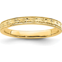 14K Yellow Gold Polished Floral Band Ring - 2.48mm Wide by 0