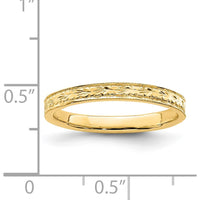 14K Yellow Gold Polished Floral Band Ring - 2.48mm Wide by 0