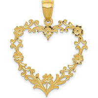 14K Yellow Gold Polished Floral Border Heart Pendant - 34mm Length by Oro Pregiato