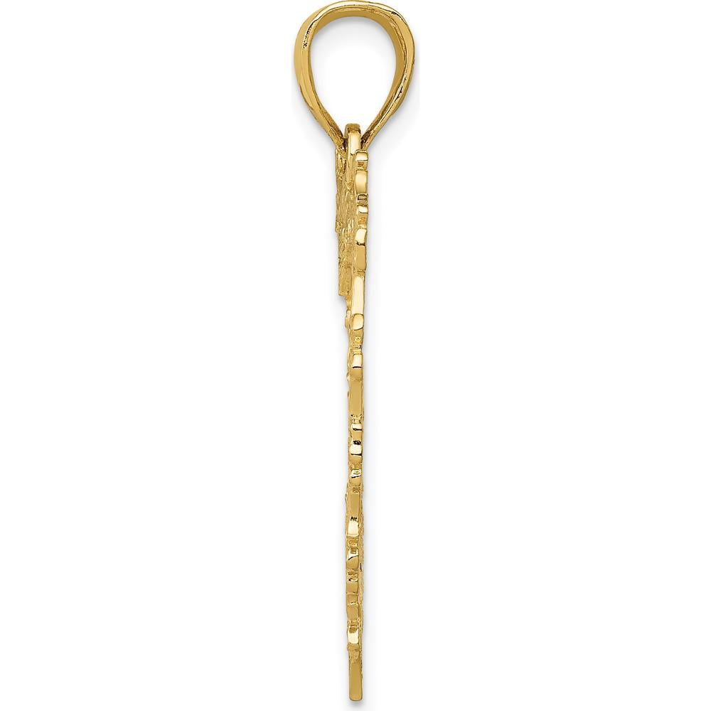 14K Yellow Gold Polished Floral Border Heart Pendant - 34mm Length by Oro Pregiato