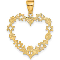 14K Yellow Gold Polished Floral Border Heart Pendant - 34mm Length by Oro Pregiato