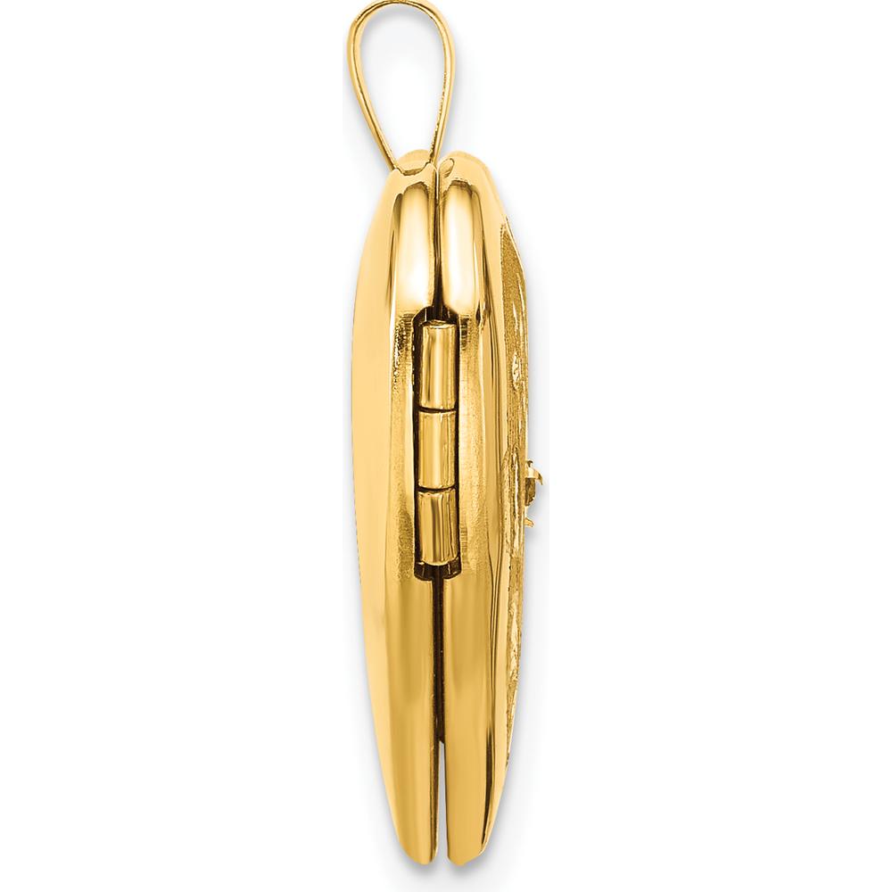 14K Yellow Gold Polished Floral Design Heart Locket Pendant with Diamond Center - 0.05 Carat Diamond by Oro Pregiato