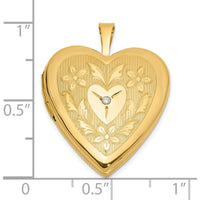 14K Yellow Gold Polished Floral Design Heart Locket Pendant with Diamond Center - 0.05 Carat Diamond by Oro Pregiato