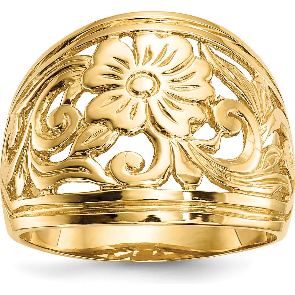 14K Yellow Gold Polished Floral Design Ring - Elegant Gold Jewelry Statement Piece by 0